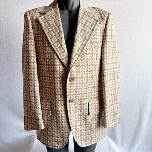 1970s Tan Polyester Houndstooth Sport Coat Blazer 42